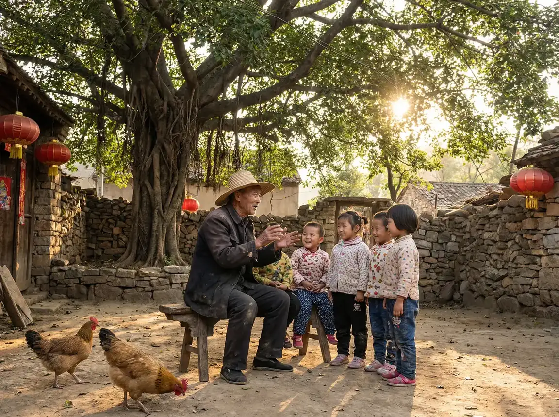 老人在大榕树下给孩子们讲故事 - 风起洛阳全集免费 乡村记忆